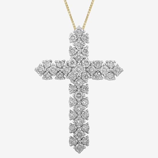 Cross (I, I2) Womens 1 CT. T.W. Lab Grown White Diamond 14K Gold Over Silver Cross 18 Inch Pendant Necklace