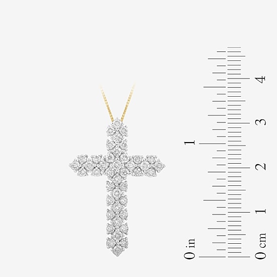 Cross (I, I2) Womens 1 CT. T.W. Lab Grown White Diamond 14K Gold Over Silver Cross 18 Inch Pendant Necklace
