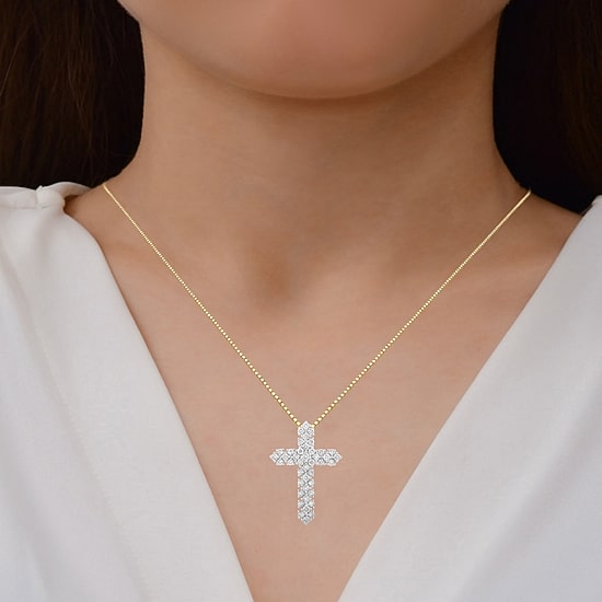 Cross (I, I2) Womens 1 CT. T.W. Lab Grown White Diamond 14K Gold Over Silver Cross 18 Inch Pendant Necklace