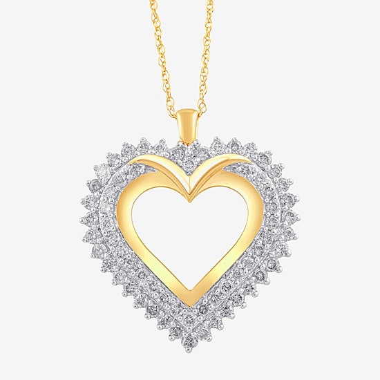 (I, I2) Womens 1 CT. T.W. Lab Grown White Diamond 14K Gold Over Silver Heart 18 Inch Pendant Necklace
