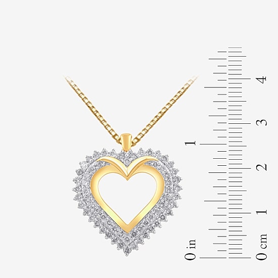 (I, I2) Womens 1 CT. T.W. Lab Grown White Diamond 14K Gold Over Silver Heart 18 Inch Pendant Necklace