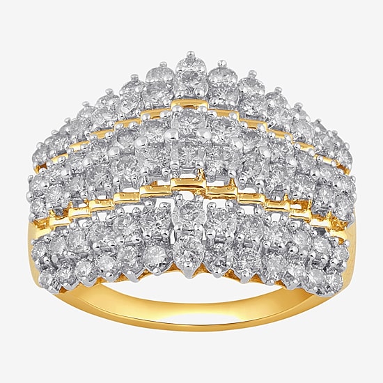(I, I2) Womens 2 CT. T.W. Lab Grown White Diamond 14K Gold Over Silver Round Band