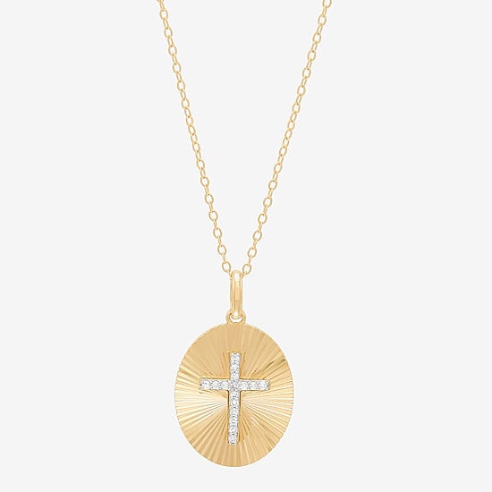 (H-I, Si1-Si2) Womens 1/10 CT. T.W. Lab Grown White Diamond 14K Gold Over Silver Cross 18 Inch Pendant Necklace