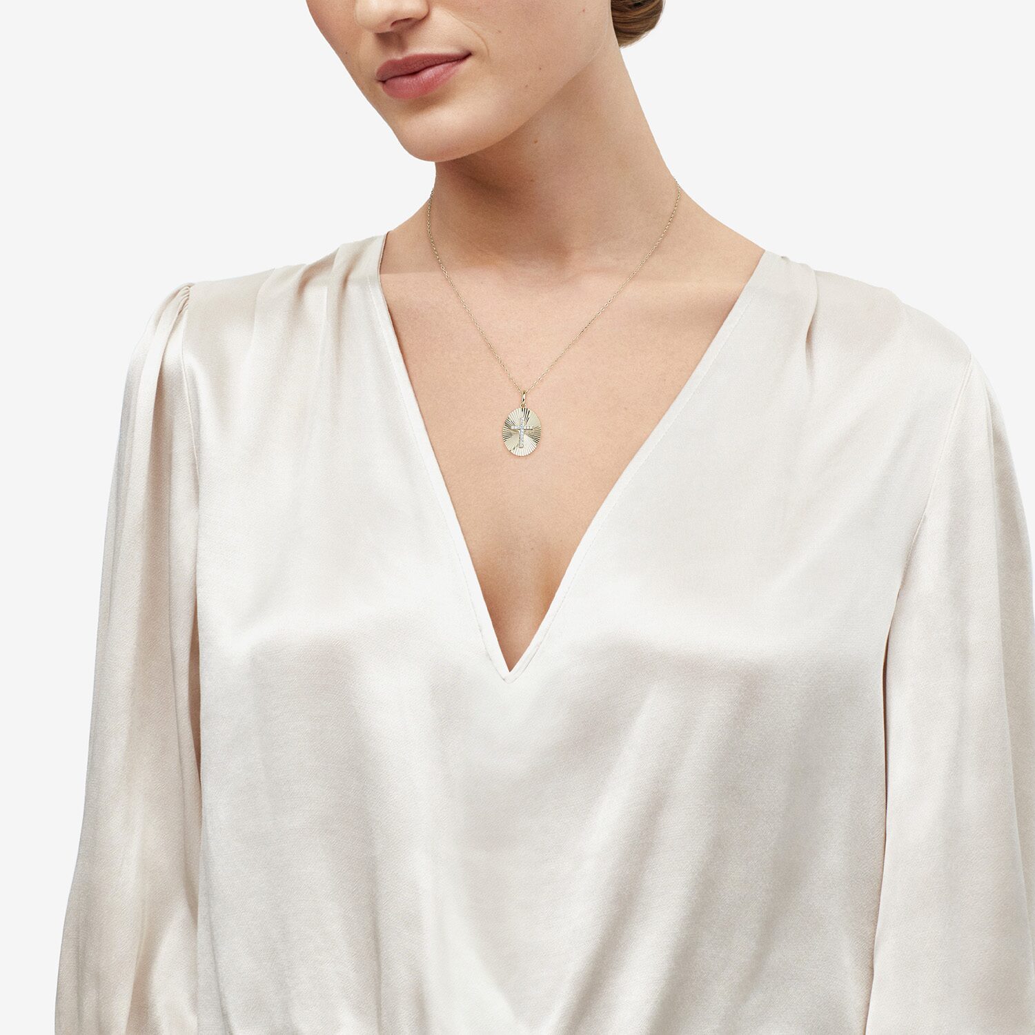 (H-I, Si1-Si2) Womens 1/10 CT. T.W. Lab Grown White Diamond 14K Gold Over Silver Cross 18 Inch Pendant Necklace