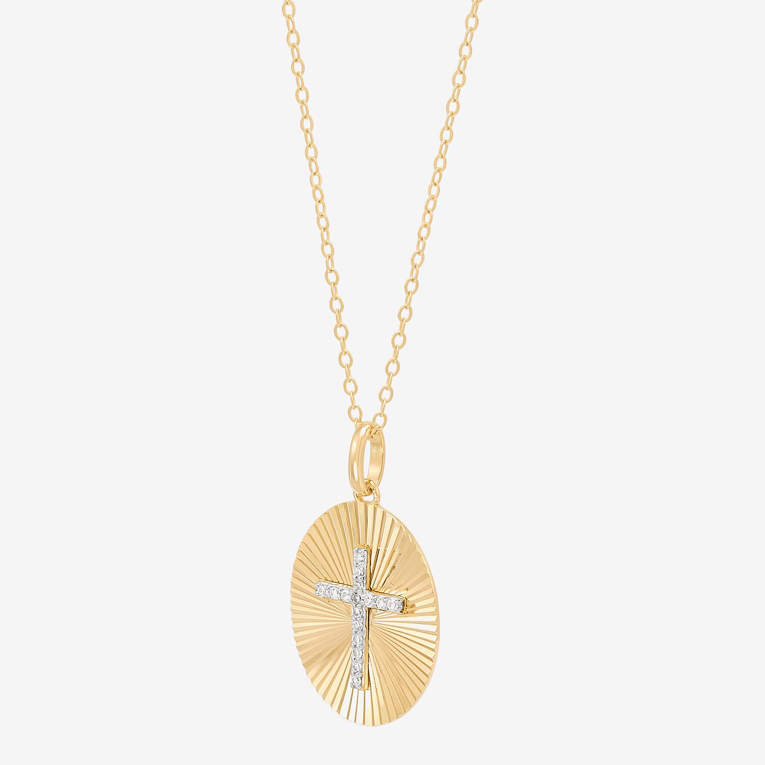 (H-I, Si1-Si2) Womens 1/10 CT. T.W. Lab Grown White Diamond 14K Gold Over Silver Cross 18 Inch Pendant Necklace