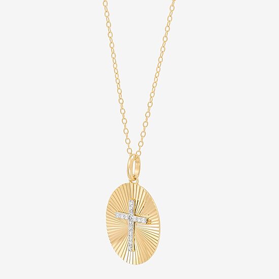 (H-I, Si1-Si2) Womens 1/10 CT. T.W. Lab Grown White Diamond 14K Gold Over Silver Cross 18 Inch Pendant Necklace