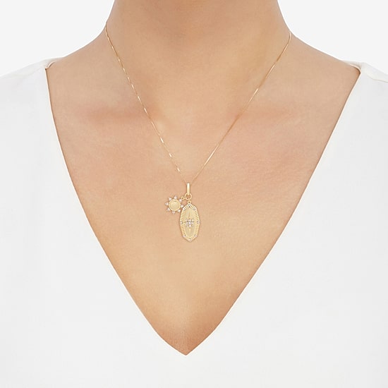Sun (H-I / Si1-Si2) Womens 1/6 CT. T.W. Lab Grown White Diamond 14K Gold Over Silver Star Sunburst 18 Inch Pendant Necklace