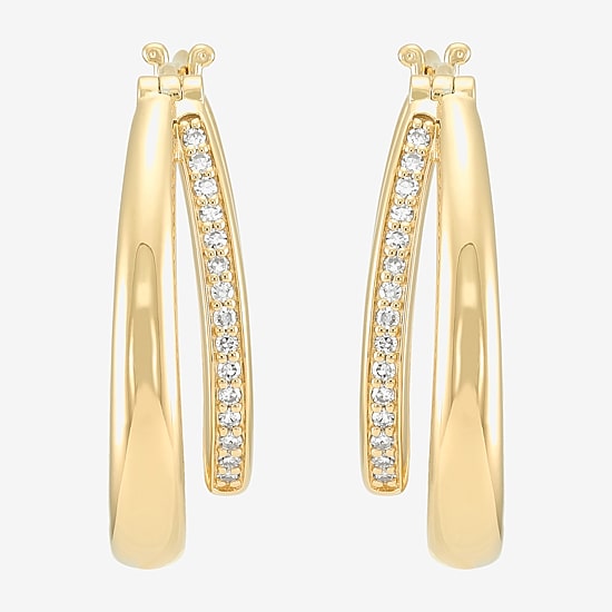 14k Gold Over Silver Womens 1/7 CT. T.W. Lab Grown White Diamond 14K Gold Over Silver 25mm Hoop Earrings