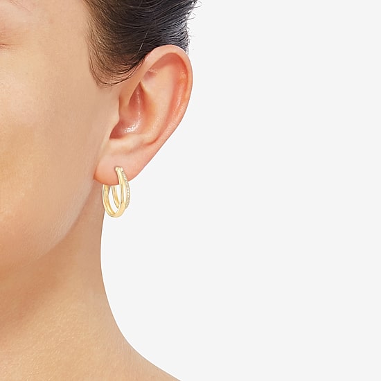 14k Gold Over Silver Womens 1/7 CT. T.W. Lab Grown White Diamond 14K Gold Over Silver 25mm Hoop Earrings