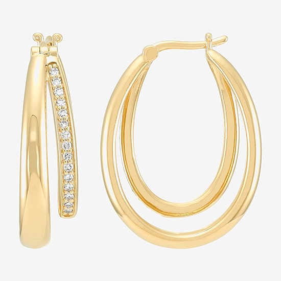 14k Gold Over Silver Womens 1/7 CT. T.W. Lab Grown White Diamond 14K Gold Over Silver 25mm Hoop Earrings