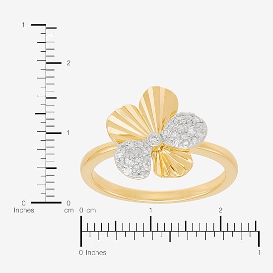 Flower (H-I,Si1-Si2) Womens 1/10 CT. T.W. Lab Grown White Diamond 14K Gold Over Silver Flower Cocktail Ring
