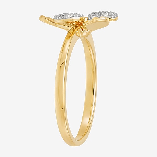 Flower (H-I,Si1-Si2) Womens 1/10 CT. T.W. Lab Grown White Diamond 14K Gold Over Silver Flower Cocktail Ring
