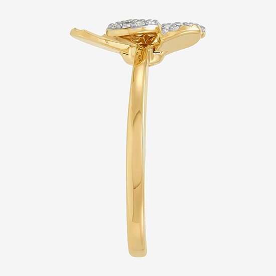 Flower (H-I,Si1-Si2) Womens 1/10 CT. T.W. Lab Grown White Diamond 14K Gold Over Silver Flower Cocktail Ring