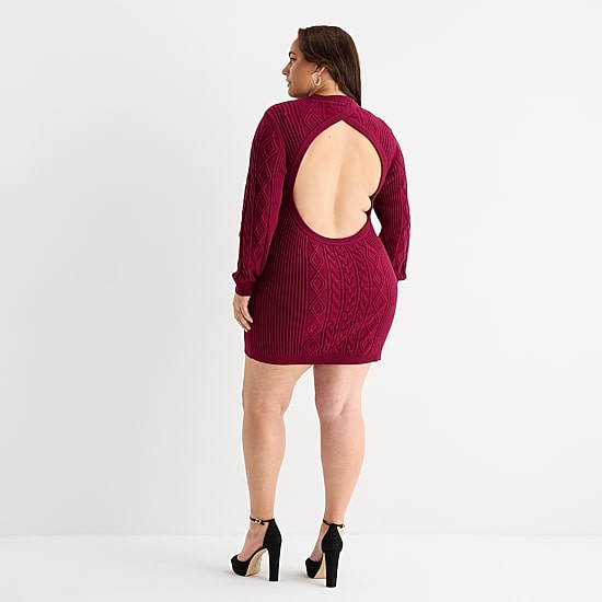 Bold Elements Womens Plus Long Sleeve Cut Outs Sweater Dress