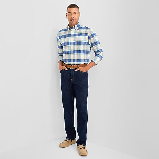 St. John's Bay Washed Oxford Mens Long Sleeve Classic Fit Stretch Fabric Button-Down Shirt