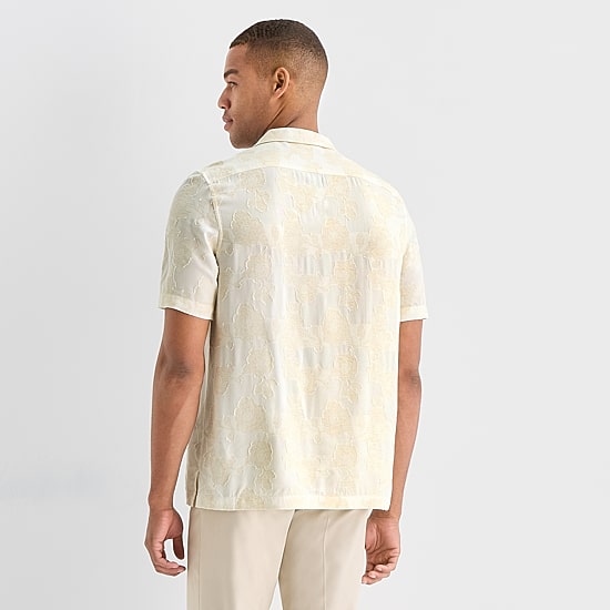 J. Ferrar Tonal Floral Mens Short Sleeve Camp Shirt
