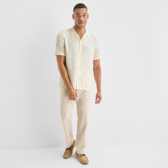 J. Ferrar Tonal Floral Mens Short Sleeve Camp Shirt