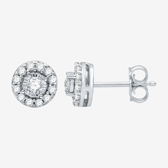 3/8 CT. T.W. Natural White Diamond 10K Gold 7.2mm Round Stud Earrings