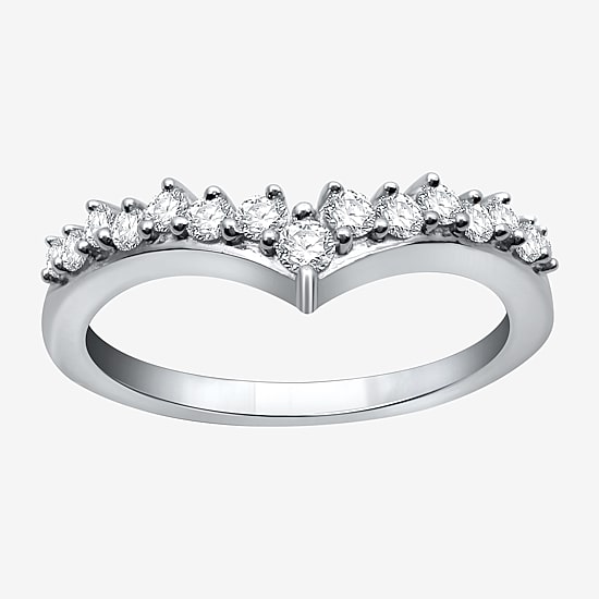 (H-I / I1) Womens 1/3 CT. T.W. Lab Grown White Diamond 10K Gold Chevron Wedding Band