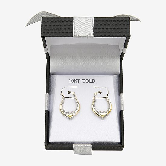 Womens 10K Two Tone Gold 20.2mm Heart Hoop Earrings