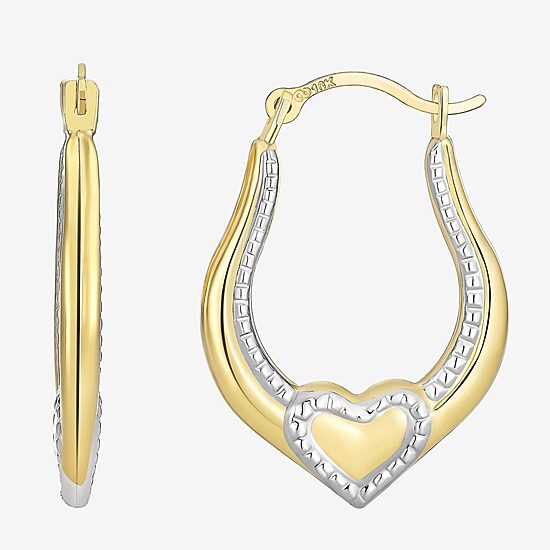 Womens 10K Two Tone Gold 20.2mm Heart Hoop Earrings