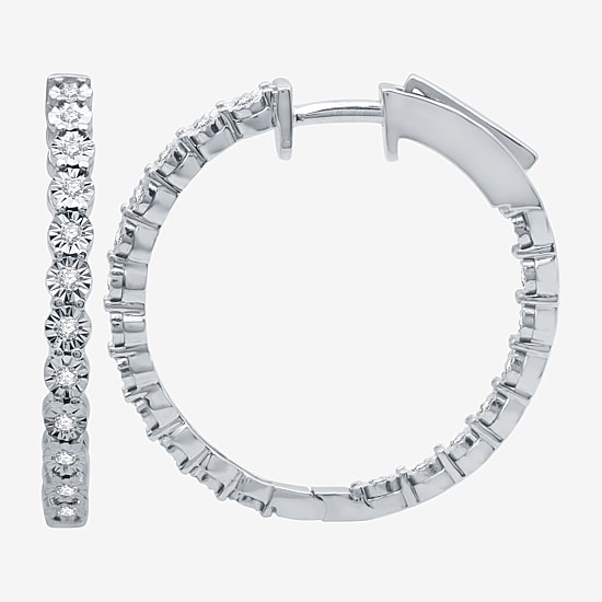 (H-I / I1) Womens 1/4 CT. T.W. Lab Grown Diamond Sterling Silver 24.9mm Hoop Earrings