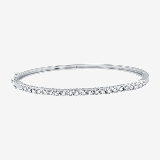 (H-I / I1) Womens 1 CT. T.W. Lab Grown White Diamond Sterling Silver Bangle Bracelet