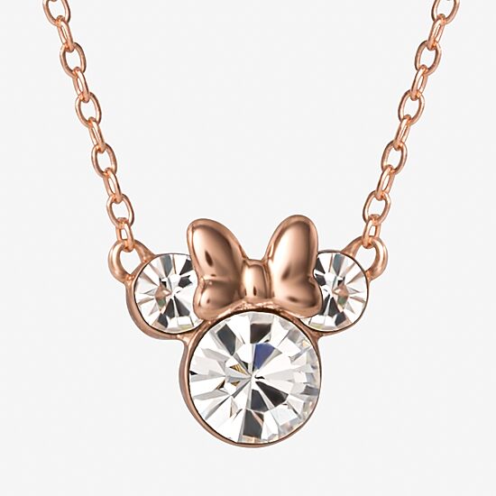 Disney Collection Girls White Crystal 14K Rose Gold Over Silver 15 Inch Pendant Necklace