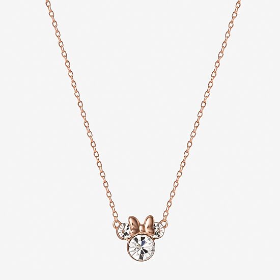 Disney Collection Girls White Crystal 14K Rose Gold Over Silver 15 Inch Pendant Necklace