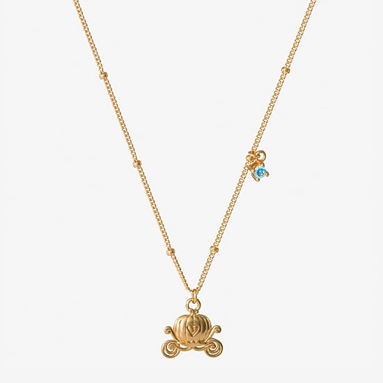 Disney Collection Carriage Womens Blue Cubic Zirconia 14K Gold Over Silver 15 Inch Pendant Necklace