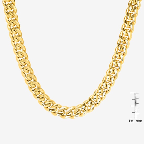 Mens 18K Gold Over Stainless Steel Hypoallergenic 24 Inch Cuban Chain Necklace