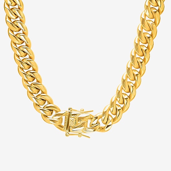 Mens 18K Gold Over Stainless Steel Hypoallergenic 24 Inch Cuban Chain Necklace