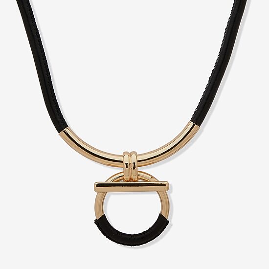 Worthington Gold Tone & Black Woven Womens 17 Inch Pendant Necklace
