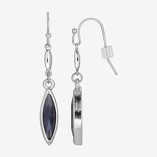 1928 Silver Tone & Blue Womens Blue Crystal Marquise Drop Earrings