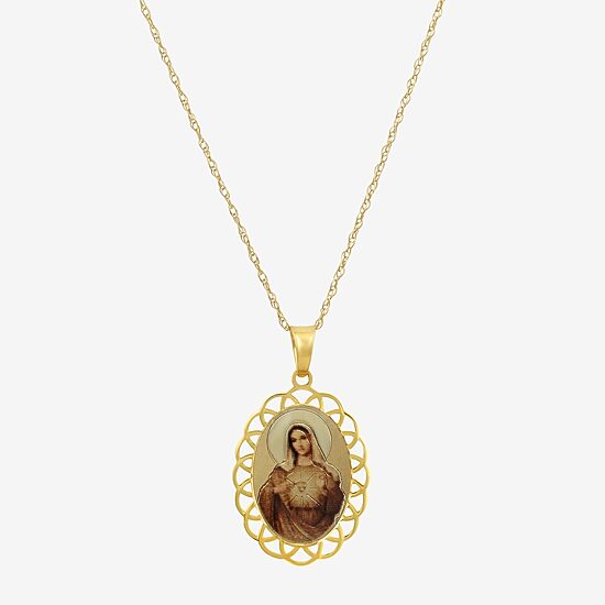 Immaculate Heart Of Mary Womens 14K Gold Oval 18 Inch Pendant Necklace