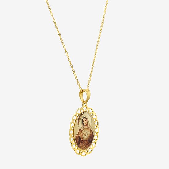 Immaculate Heart Of Mary Womens 14K Gold Oval 18 Inch Pendant Necklace