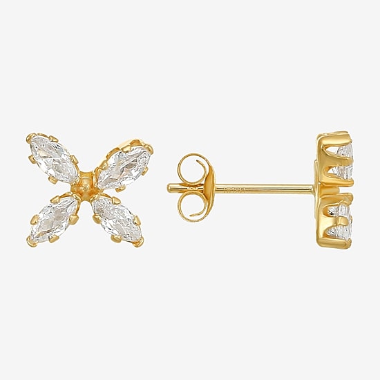 Cubic Zirconia 10K Gold 7.3mm Flower Stud Earrings
