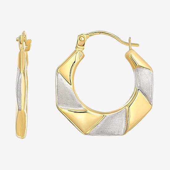 Womens 14K Two Tone Gold 19mm Round Hoop Earrings