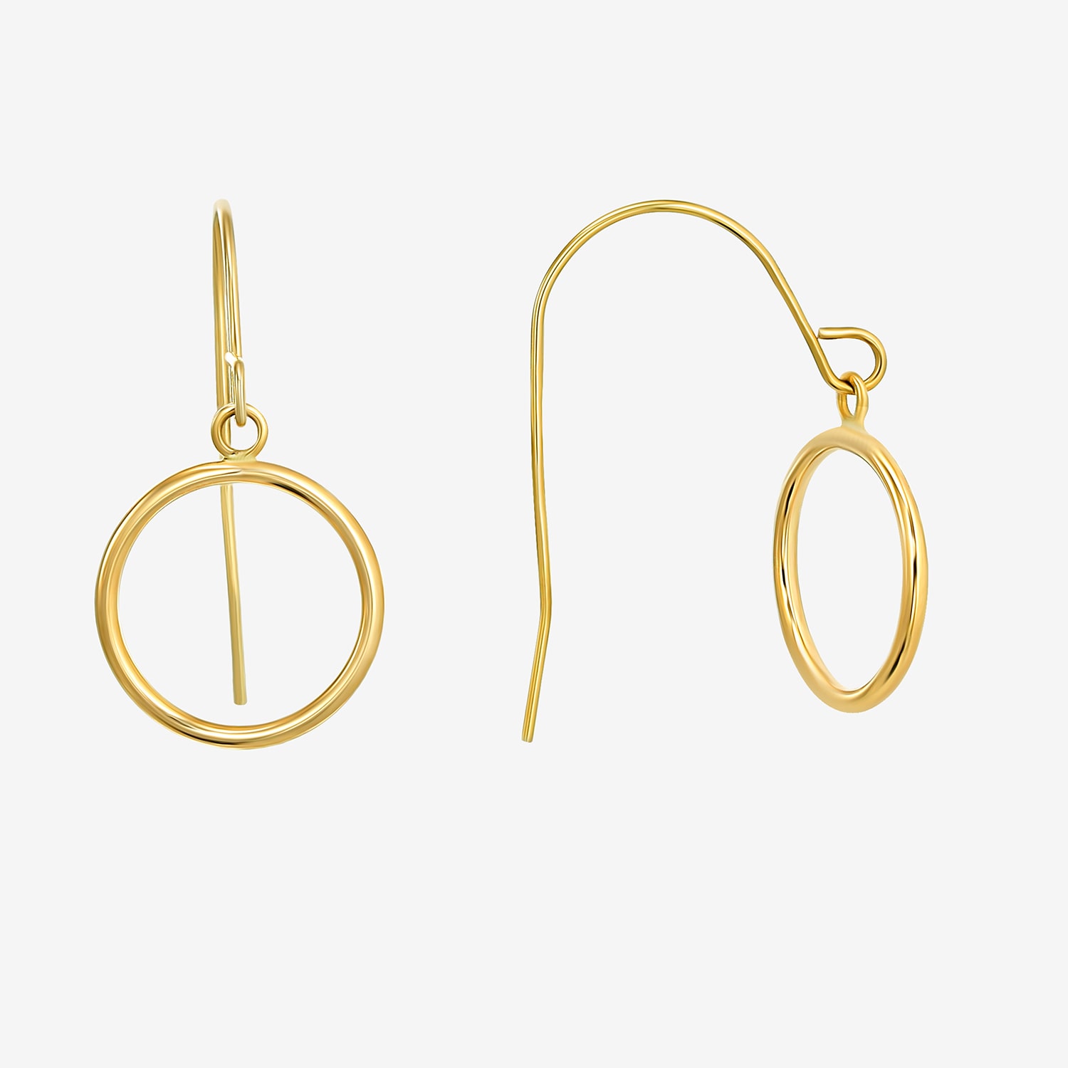 Womens 14K Gold Circle Drop Earrings