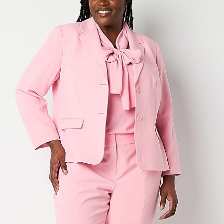 Ashley Graham Satin Womens Plus Relaxed Fit Suit Jacket, Color