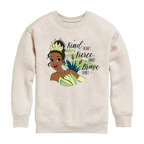 Disney Collection Little & Big Kid Girls Crew Neck Long Sleeve Ariel Belle Cinderella Sweatshirt, X-large, Beige