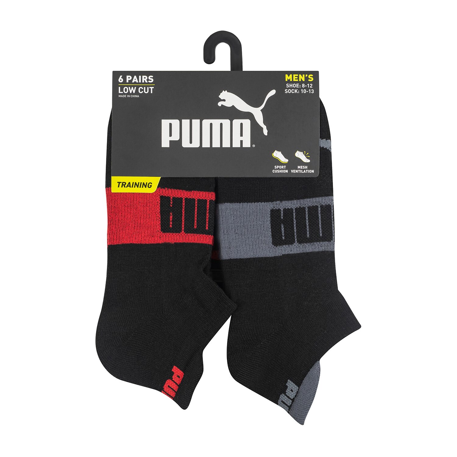 PUMA Ultimate Training Heel Tab Mens Breathable Multi-Pack 6 Pair Low Cut Socks