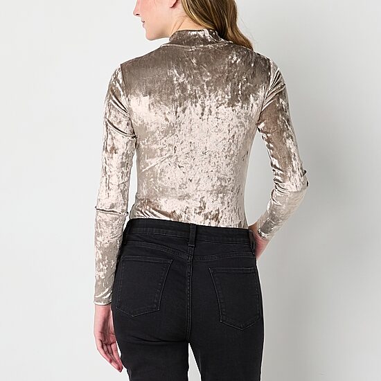 Arizona Velvet Womens Juniors Mock Neck Long Sleeve Bodysuit