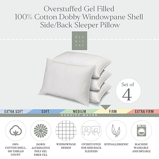 Ella Jayne Overstuffed 100% Cotton Dobby-Box Shell Firm Back/Side Sleeper Down Alternative Gel Filled Pillow Set of 4