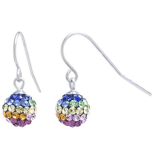 Silver Treasures Womens Multi Color Crystal Sterling Silver Ball Drop Earrings, One Size