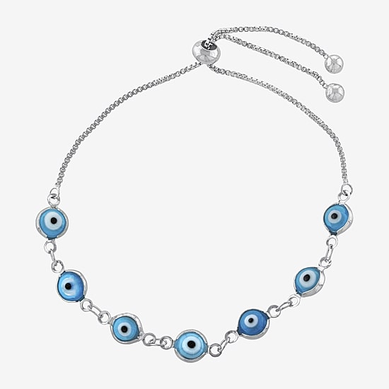 Silver Reflections Guardian Eye Pure Silver Over Brass 10 Inch Link Evil Eye Round Bolo Bracelet