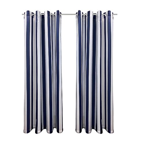 Outdoor Decor By Commonwealth Outdoor Decor Seascapes Stripe Grommet Top Light-filtering Set Of 2 Outdoor Curtain Panel In Blue