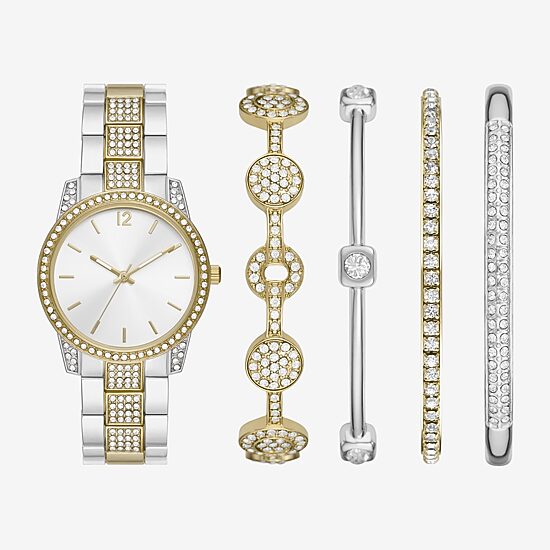 Ladies Boxed Sets Womens Crystal Accent Two Tone 5-pc. Watch Boxed Set Fmdjset341