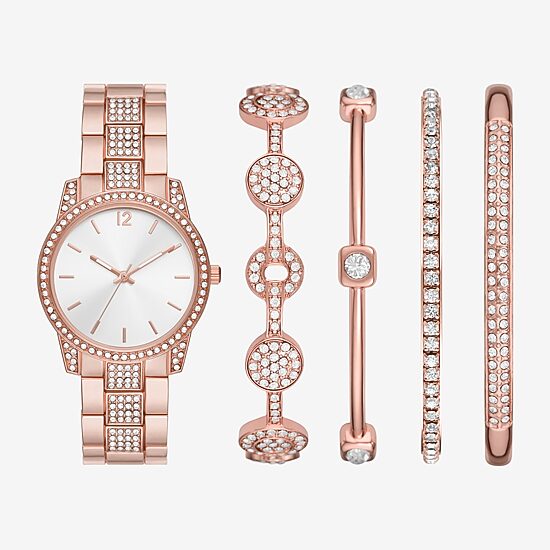 Ladies Boxed Sets Womens Crystal Accent Rose Goldtone 5-pc. Watch Boxed Set Fmdjset340