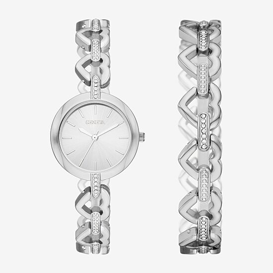 Geneva Womens Crystal Accent Silver Tone 2-pc. Watch Boxed Set Fmdjset074
